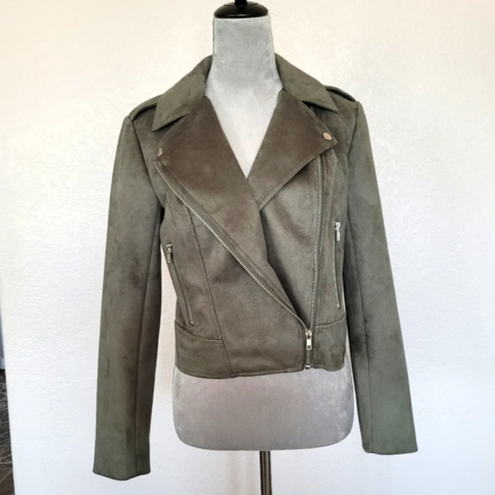 NWT BB Dakota by Steve Madden Ladies Suede Moto Jacket Olive - Picture 2 of 12